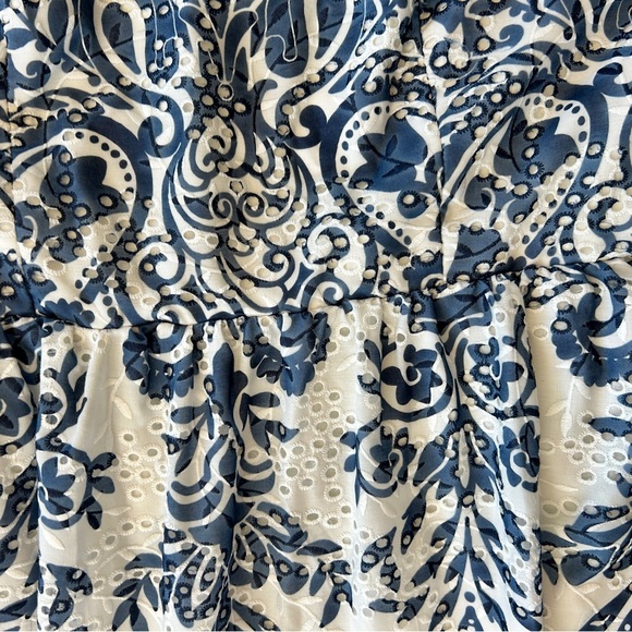 Ted Baker Print Eyelet Puff Sleeve Midi Dress Vintage Inspired Print Navy XL - Picture 5 of 12